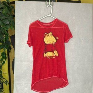 Disney Brand Winnie the Pooh Women's S Red Oversized Cotton T-Shirt